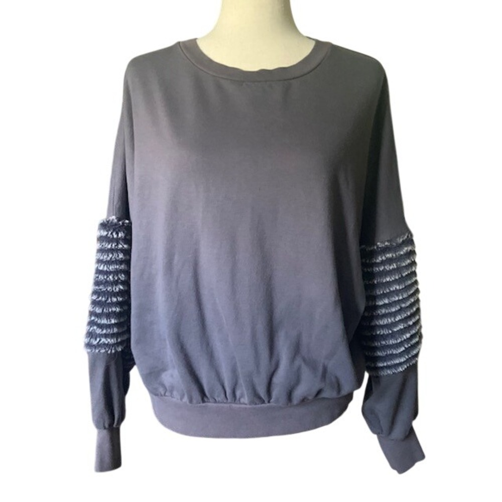 Young Fabulous & Broke Sweatshirt S Oversized Gray Faux Fur Sleeve Cozy Top